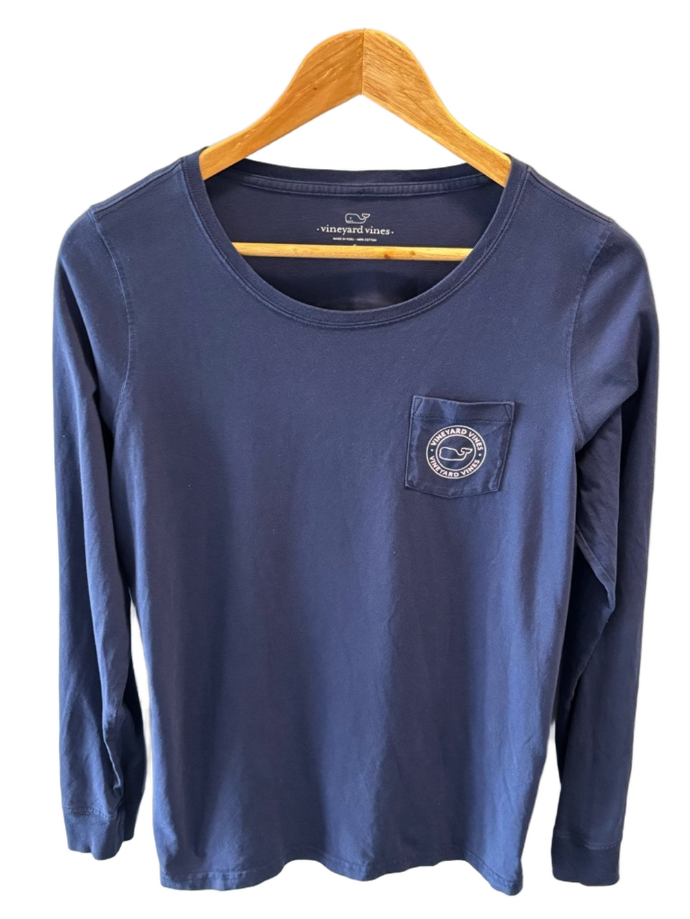 Vineyard Vines Navy Long Sleeve Crewneck Pocket Tee Women’s S Preppy Whale Logo
